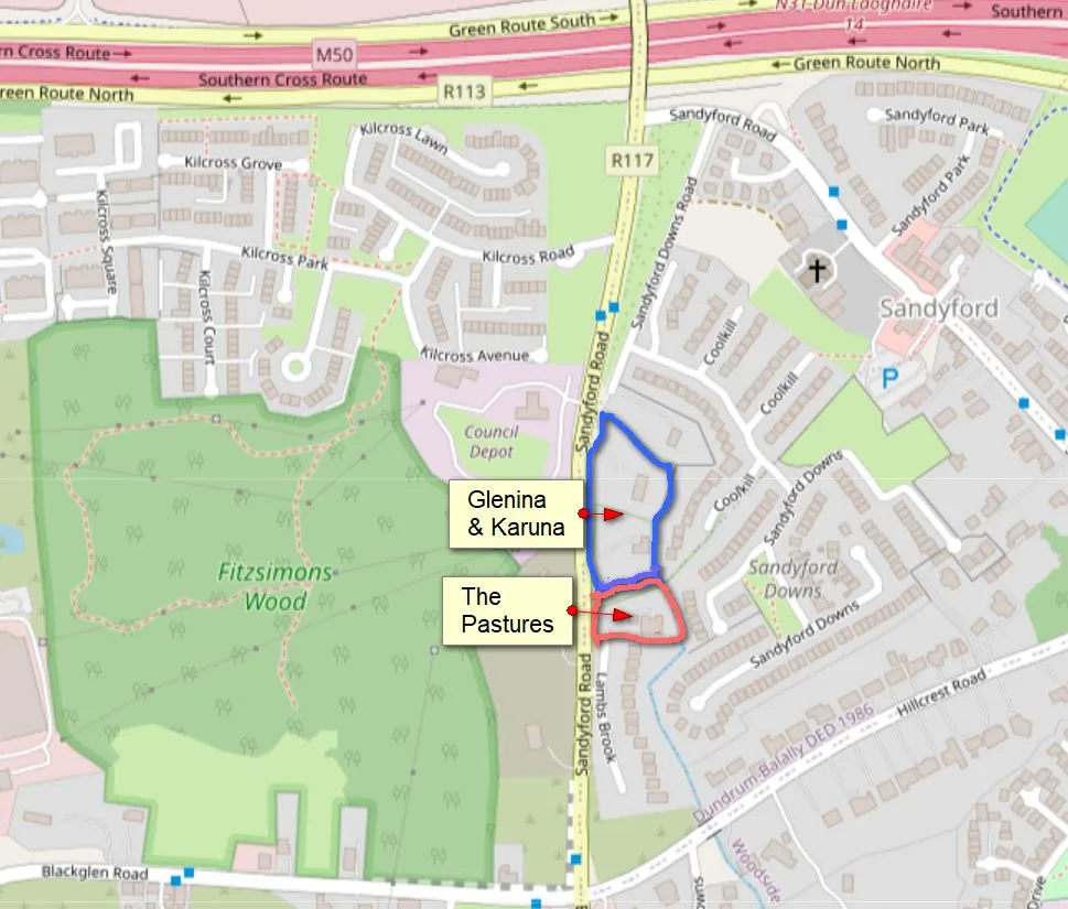 Map of Sandyford Road apartment developments granted permission