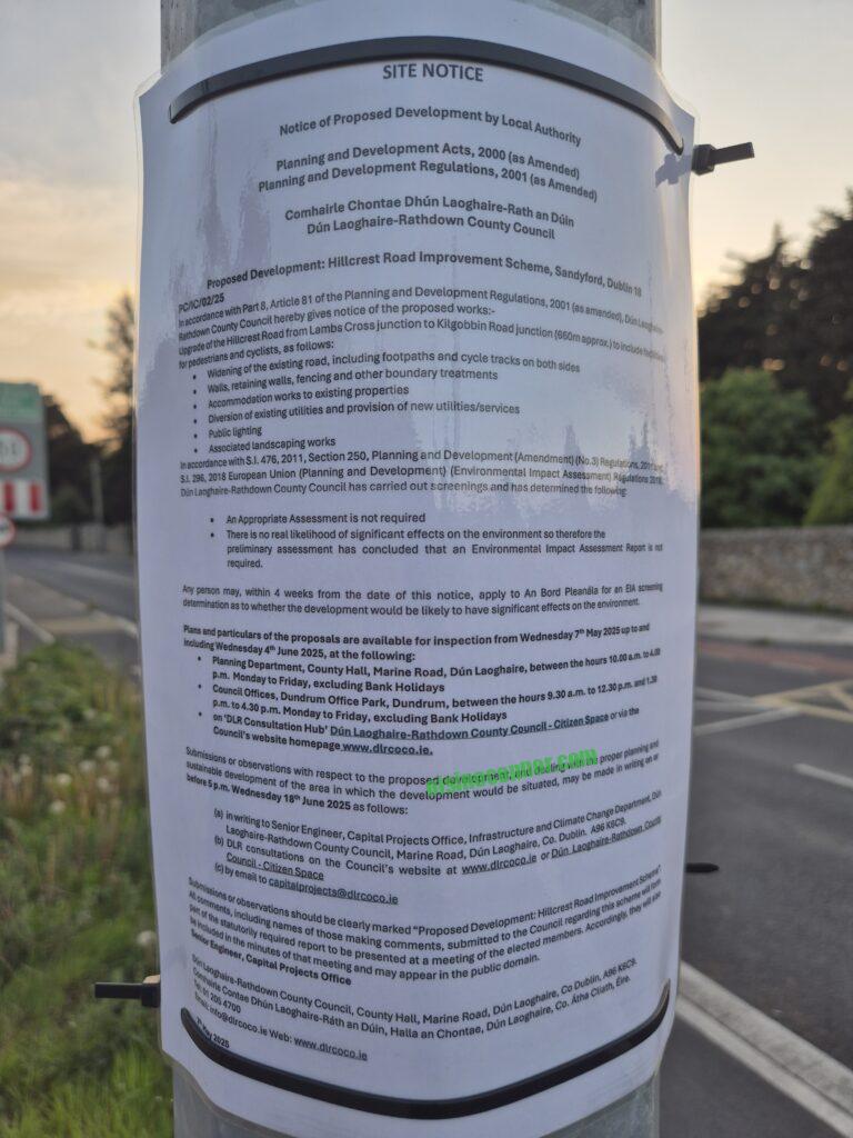 Hillcrest Road plans upgrade improvement site notice