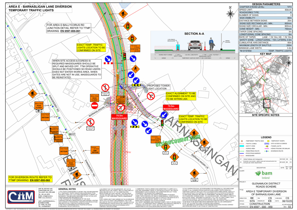 Barnaslingan Lane traffic management plan temporary diversion for Glenamuck Roads Scheme January 2026