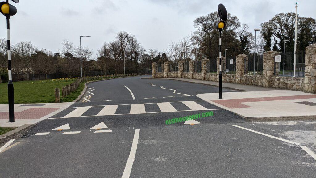 zebra crossing with belisha beacons, example of what is coming to Ballinteer Avenue